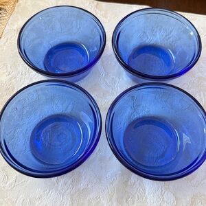 Cobalt blue glass set of 4 custard cups or ramekin bowls 6 oz